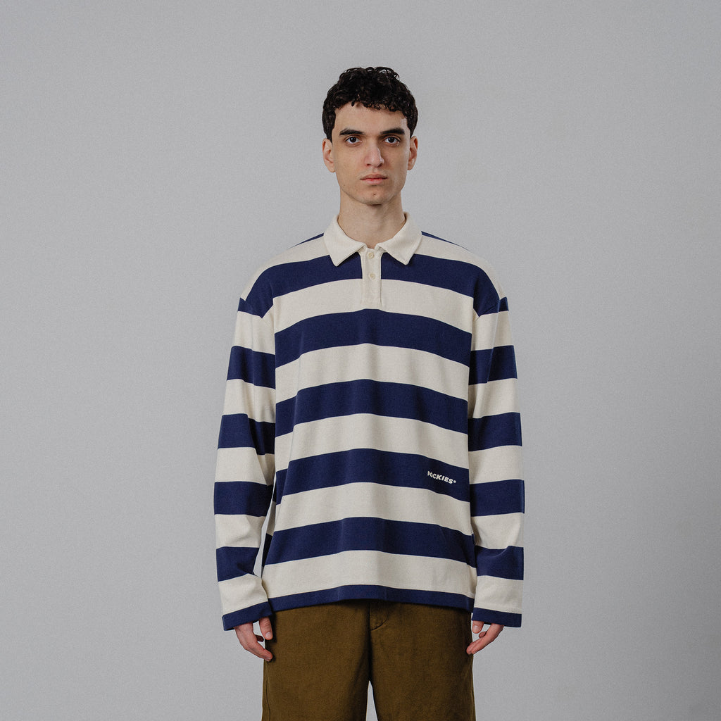 Pockies: Striped Longsleeve Polo - Navy