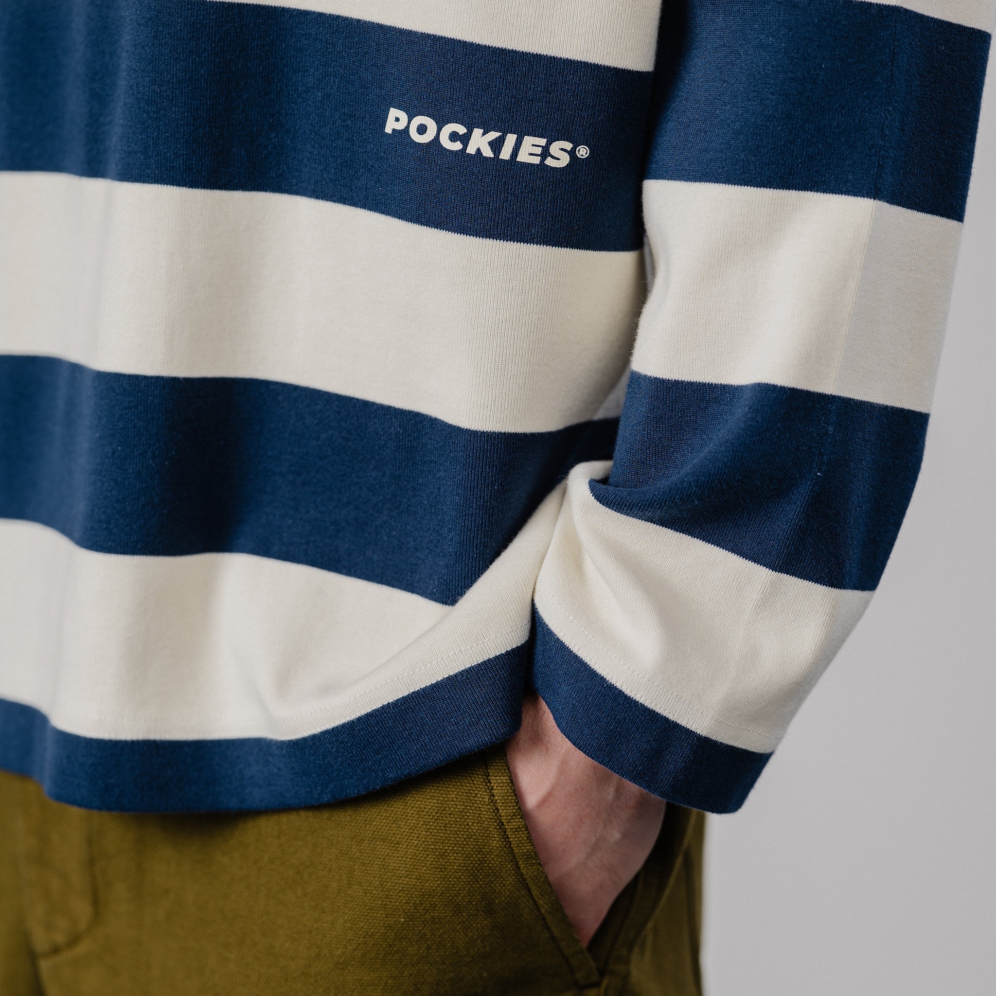 Pockies: Striped Longsleeve Polo - Navy