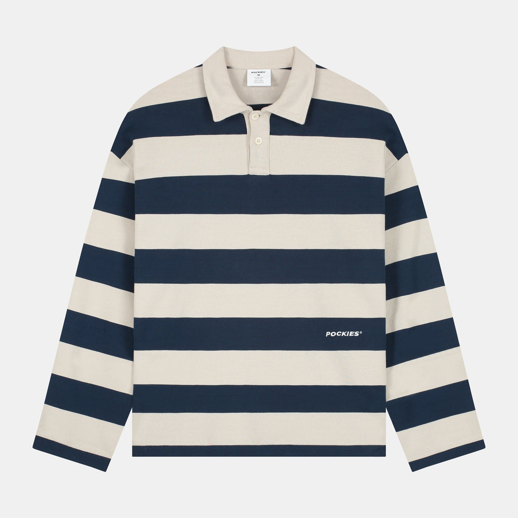 Pockies: Striped Longsleeve Polo - Navy
