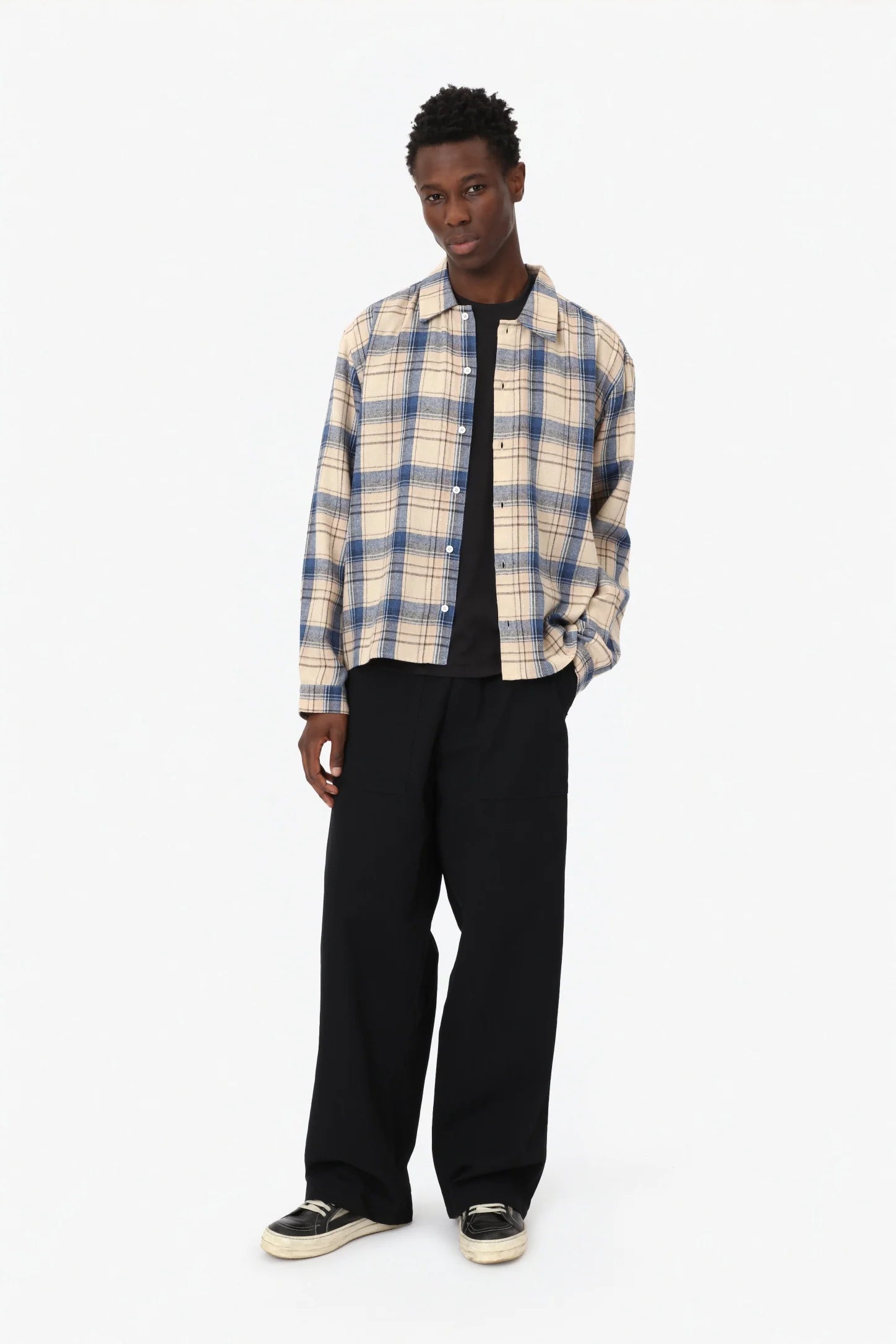 CALM: Flannel Shirt - Beige/blue