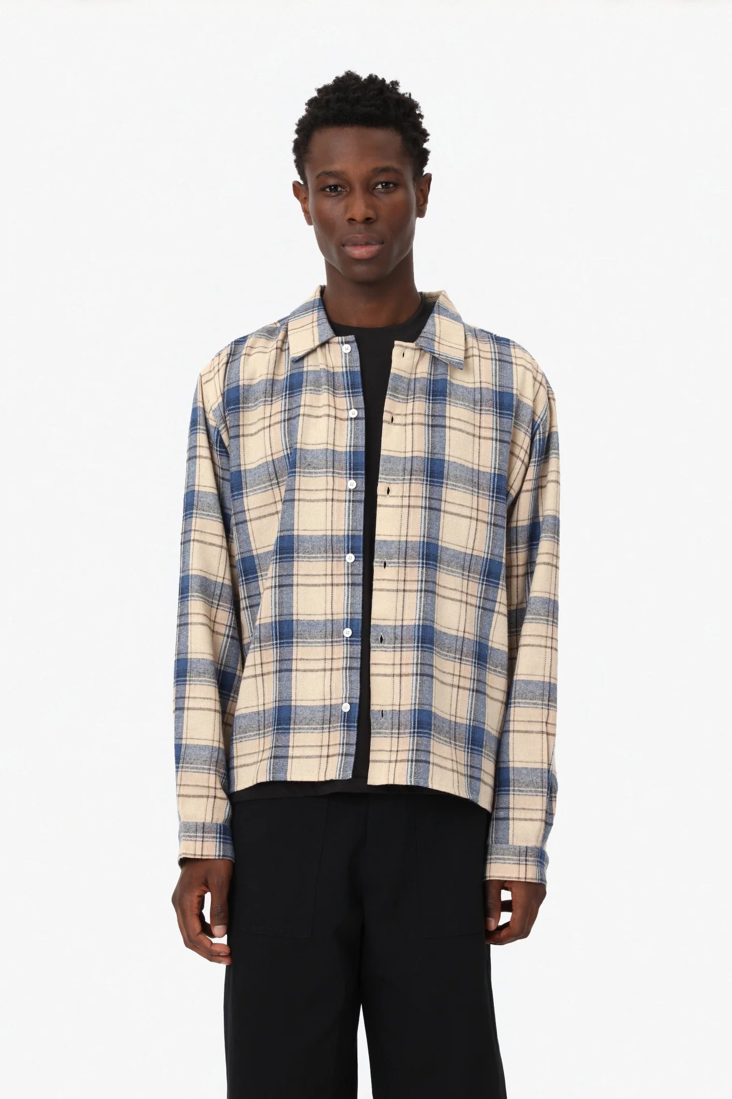 CALM: Flannel Shirt - Beige/blue
