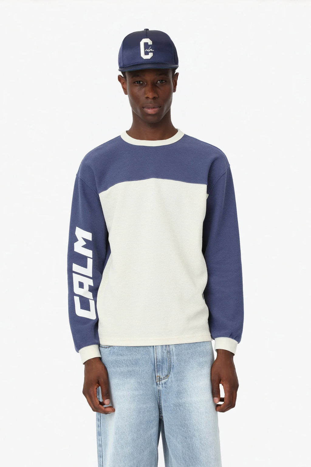 CALM: Waffle Longsleeve - Navy/Cream