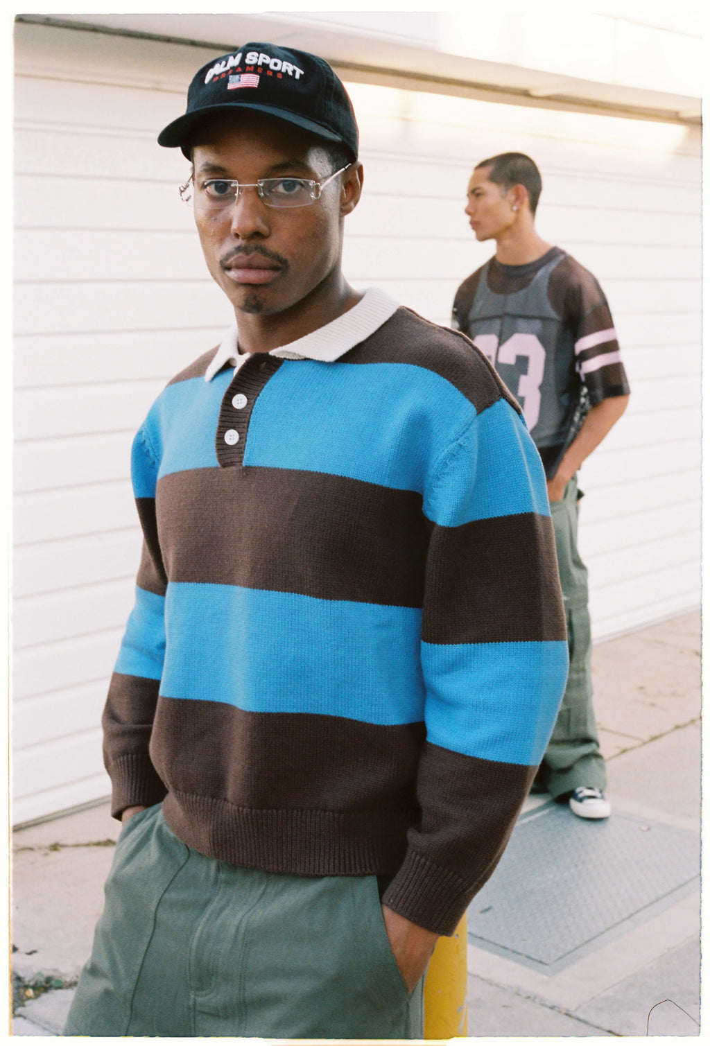 C_ALM: Knitted Rugby Polo - Blue/Brown
