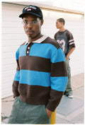 C_ALM: Knitted Rugby Polo - Blue/Brown