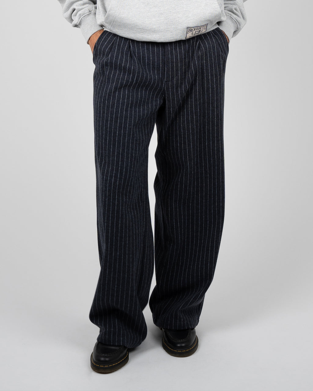 Prohibited: Revival Pinstripe Pleated Pants - Blueish Grey