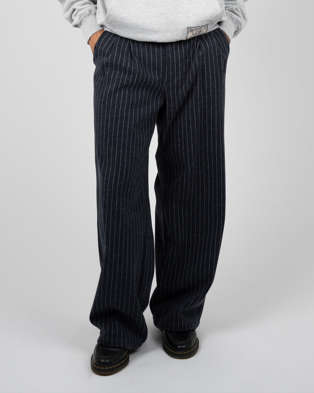 Prohibited: Revival Pinstripe Pleated Pants - Blueish Grey