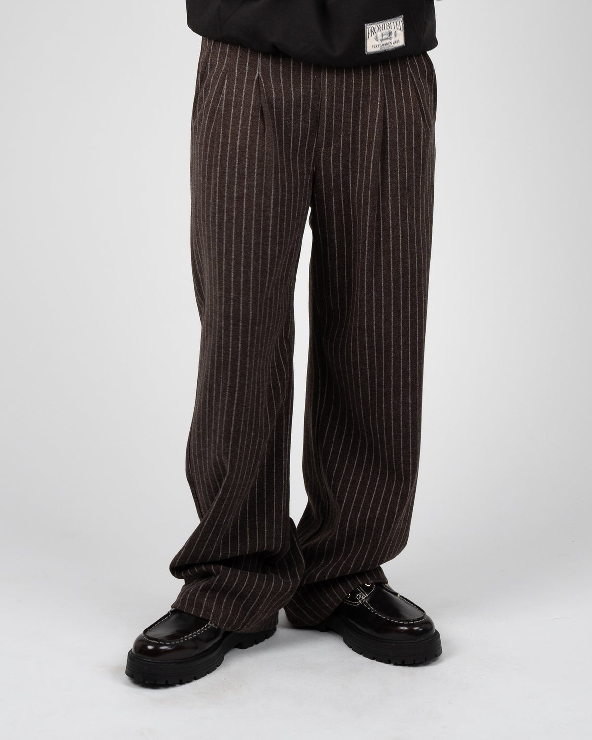 Prohibited: Revival Pinstripe Pleated Pants - Brown