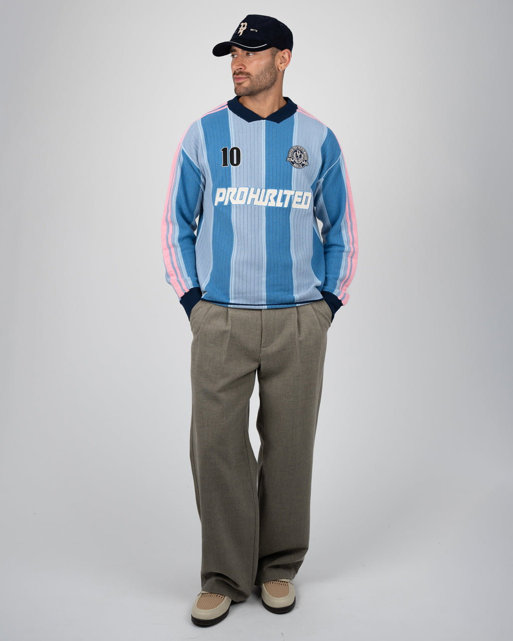 Prohibited: Striped Team Knit Trikot - Light Blue