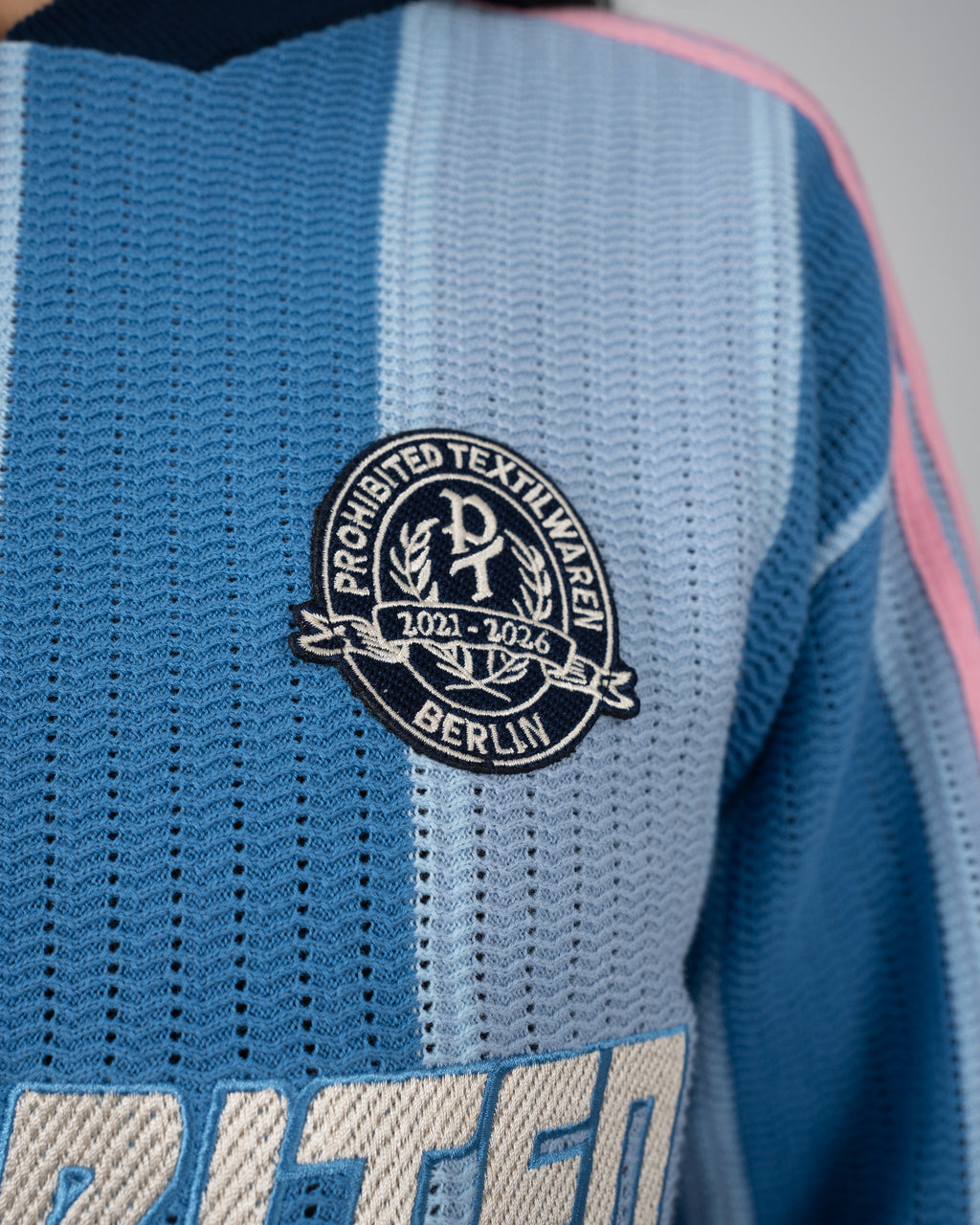Prohibited: Striped Team Knit Trikot - Light Blue