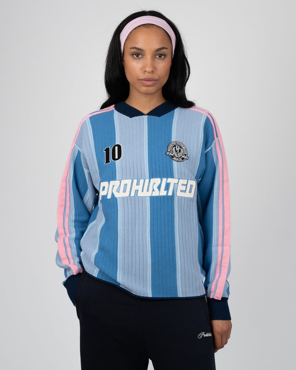 Prohibited: Striped Team Knit Trikot - Light Blue