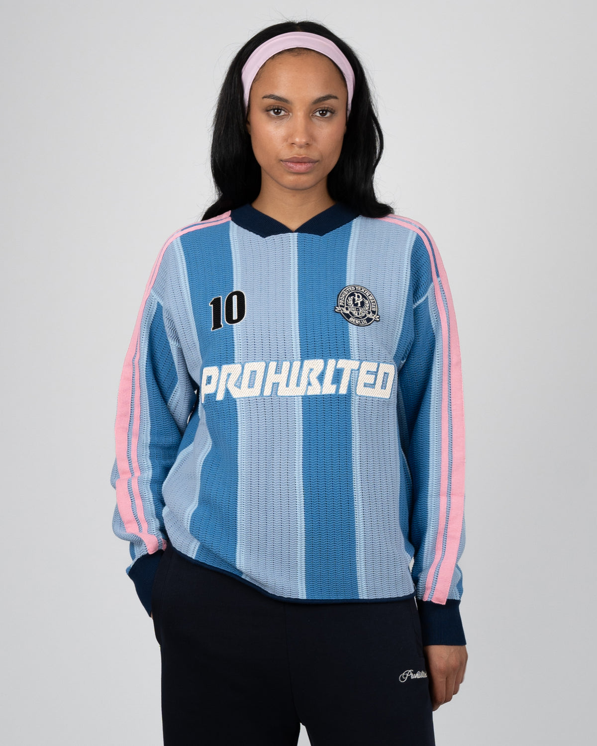 Prohibited: Striped Team Knit Trikot - Light Blue