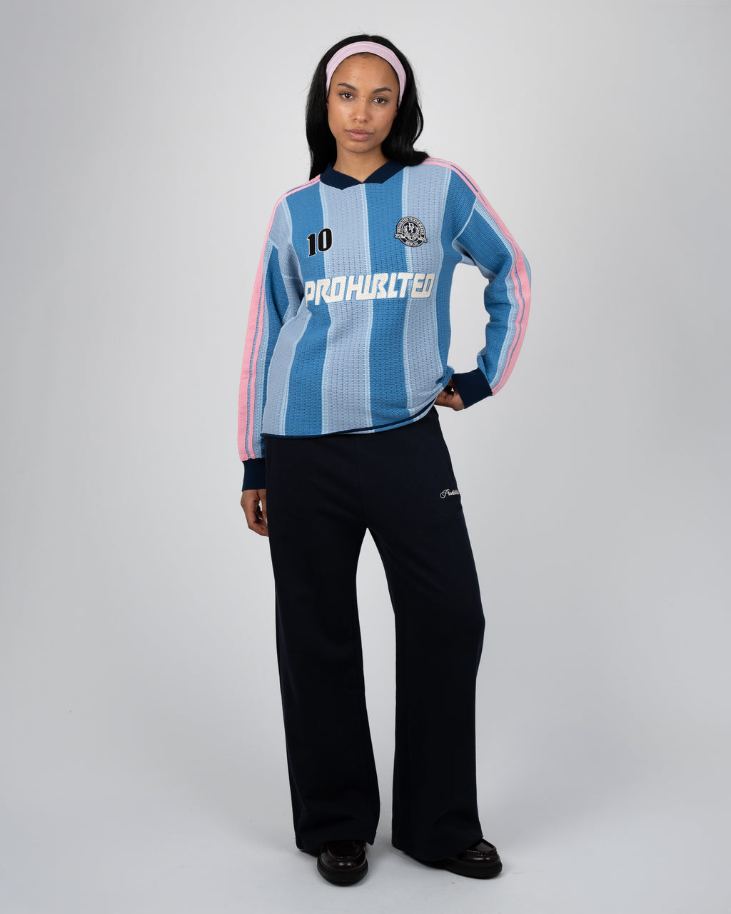 Prohibited: Striped Team Knit Trikot - Light Blue