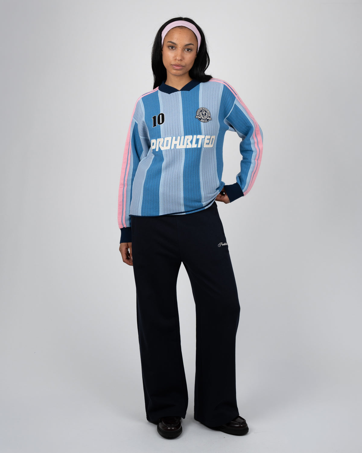 Prohibited: Striped Team Knit Trikot - Light Blue