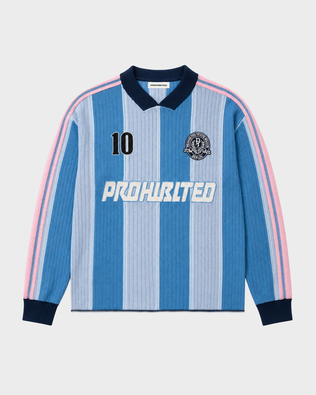 Prohibited: Striped Team Knit Trikot - Light Blue