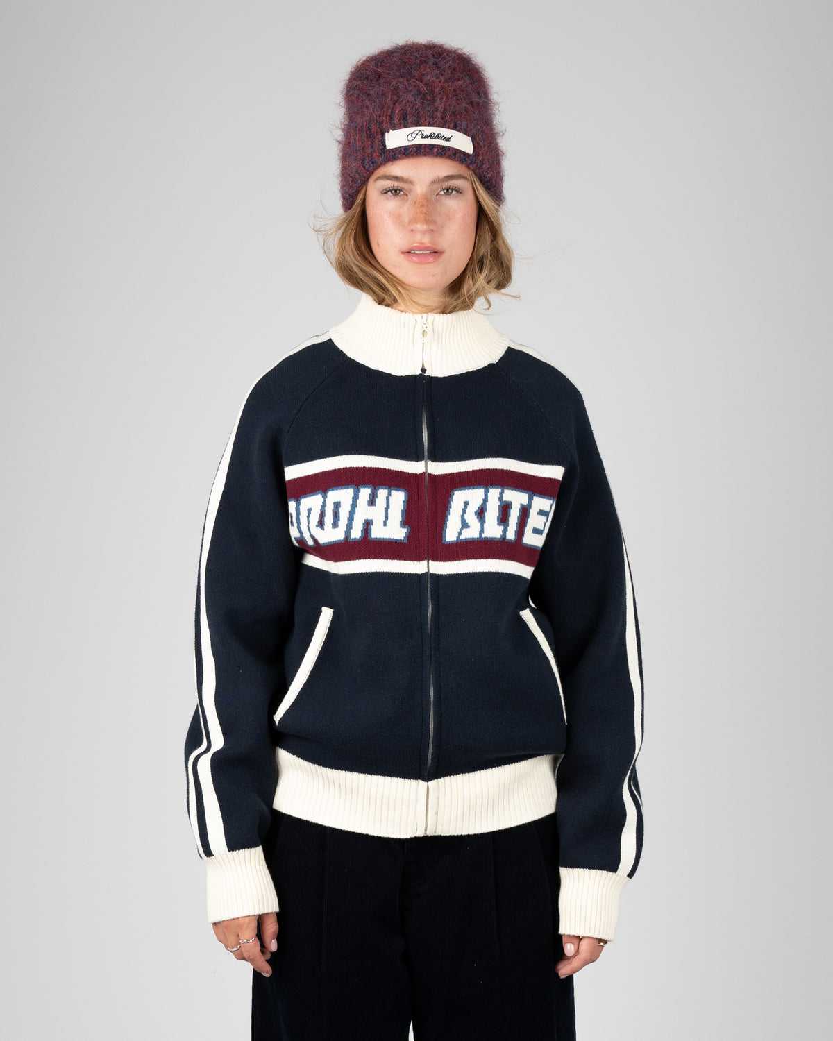 Prohibited: Letterman Knit Jacket - Navy
