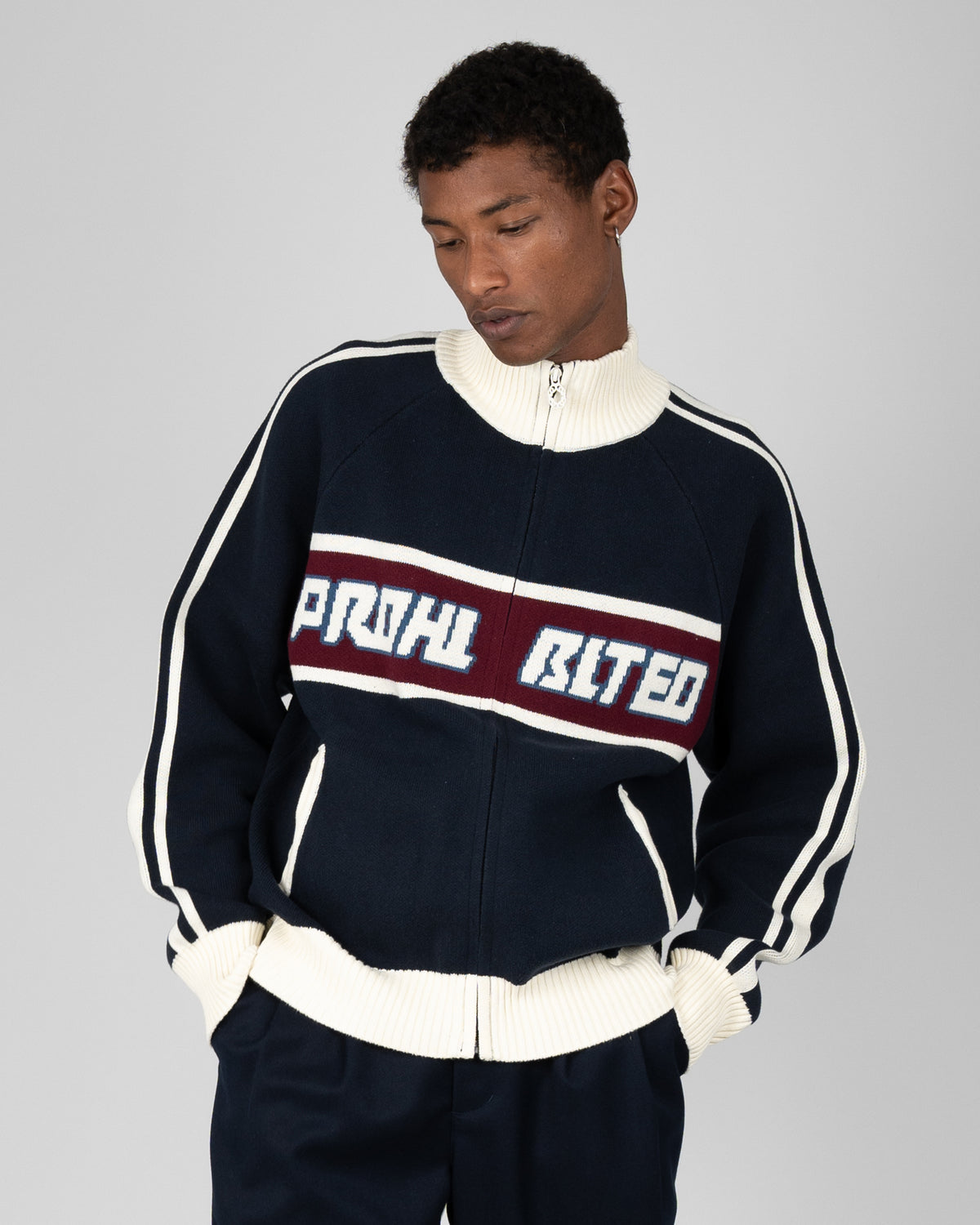 Prohibited: Letterman Knit Jacket - Navy