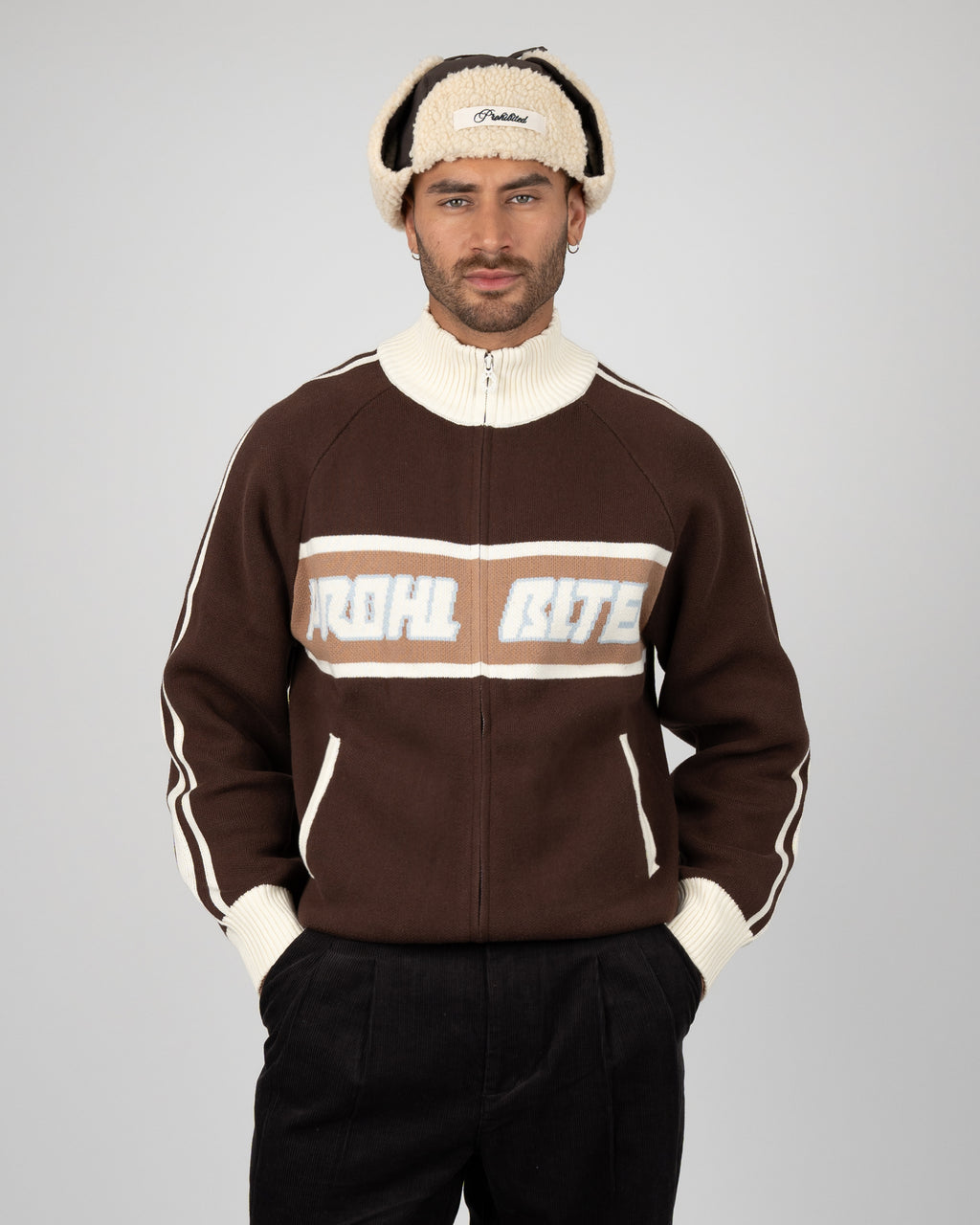 Prohibited: Letterman Knit Jacket - Brown
