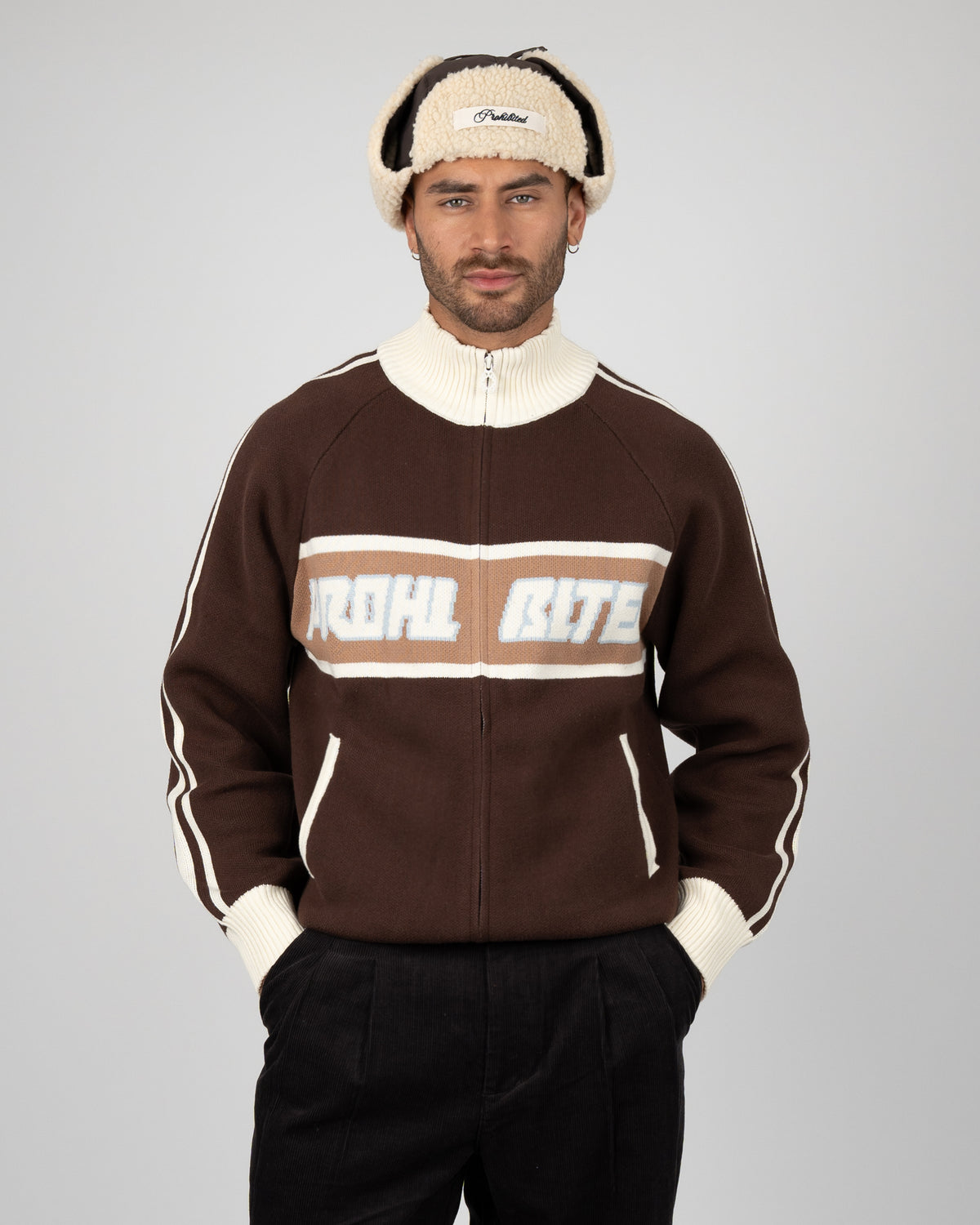 Prohibited: Letterman Knit Jacket - Brown