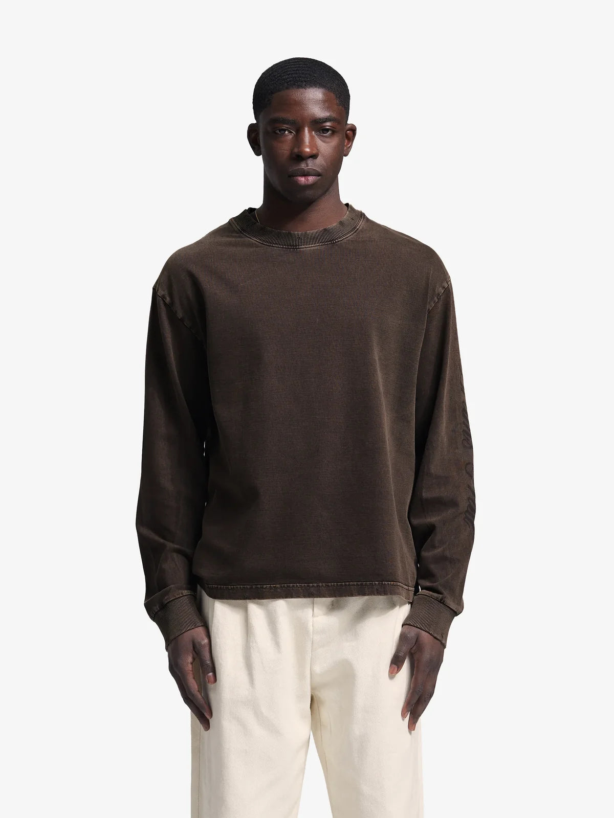 Bram's Fruit: Distressed Script Logo Longsleeve - Washed Brown