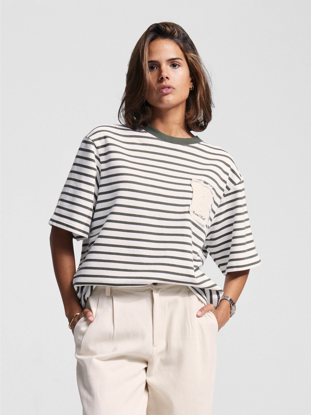 Bram's Fruit: Varsity Striped T-shirt - Olive Green