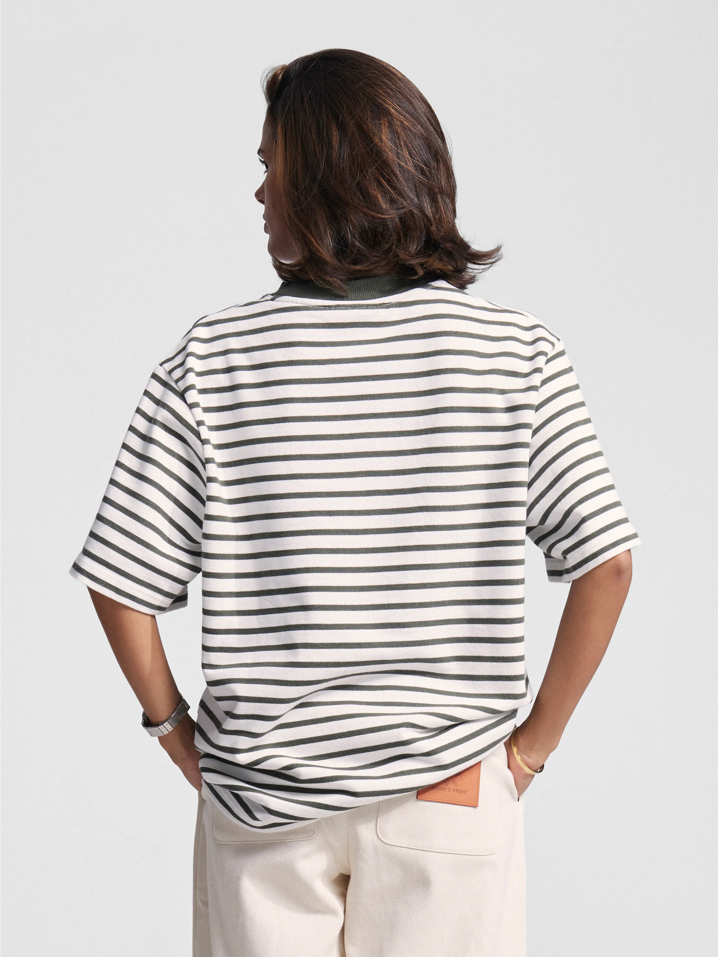 Bram's Fruit: Varsity Striped T-shirt - Olive Green