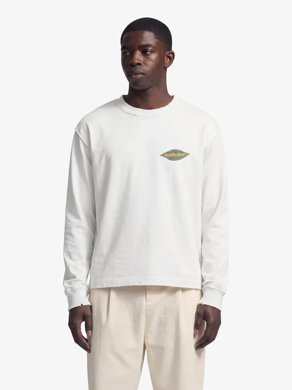 Bram's Fruit: Distressed Leaf Longsleeve - Off-White