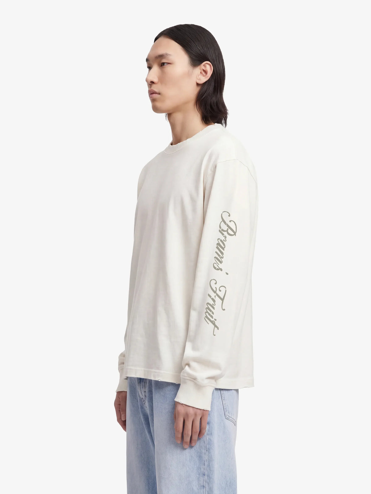 Bram's Fruit: Distressed Script Logo Longsleeve - Off White